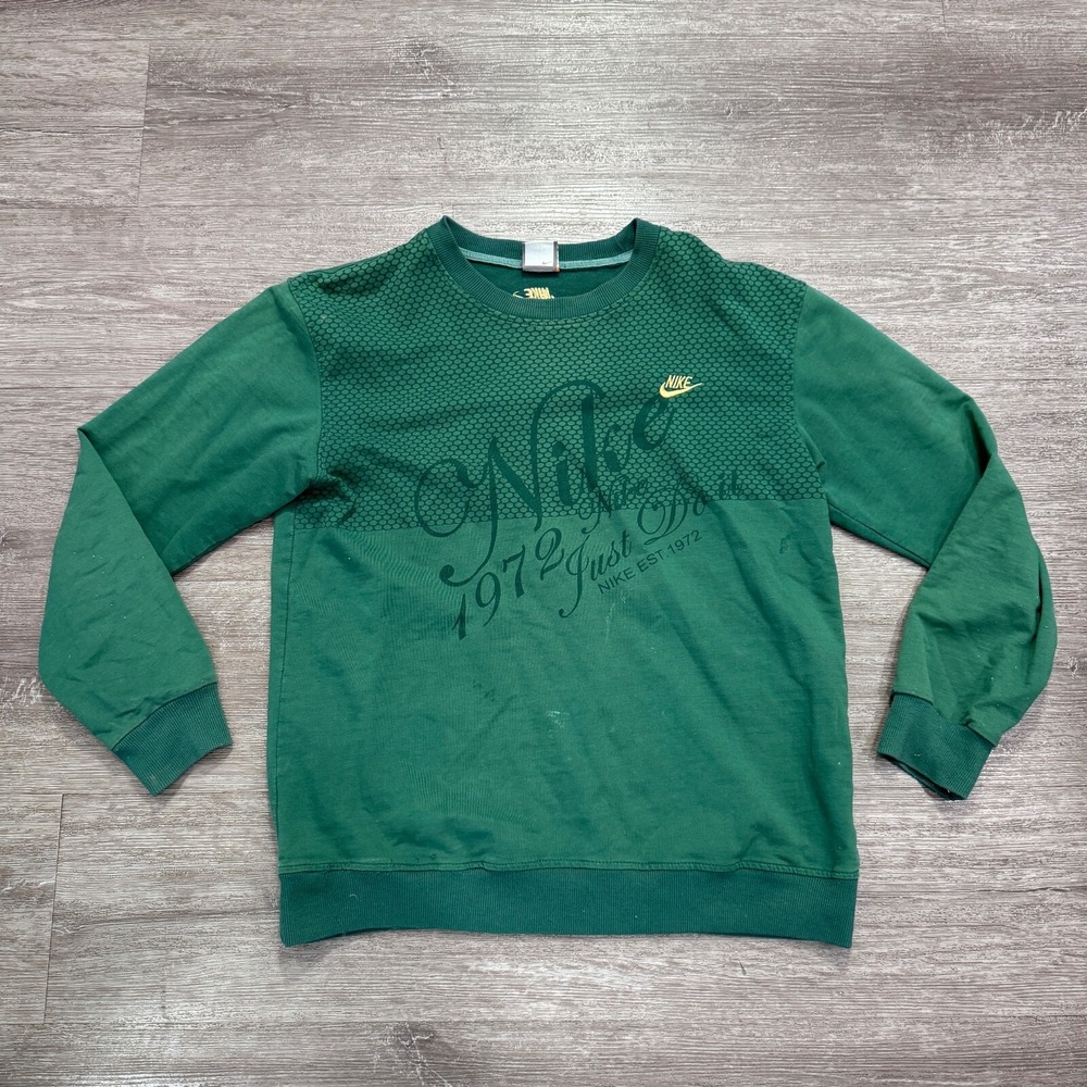 Vintage Nike Sweater Womens Extra‎ Large Green Gold Long Sleeve Fleece Pullover